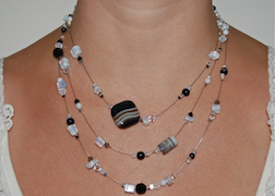 3-Strand Cloudy Black & White Agate Necklace